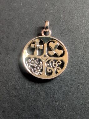 Sterling Silver Four-Panel Symbol Pendant Family, Friendship, Love, Faith